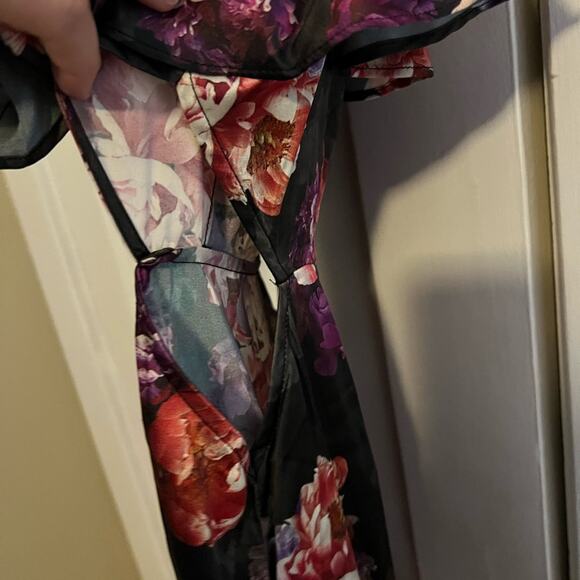 LPA black floral dress silky fall wedding guest holiday party cocktail - Picture 5 of 9